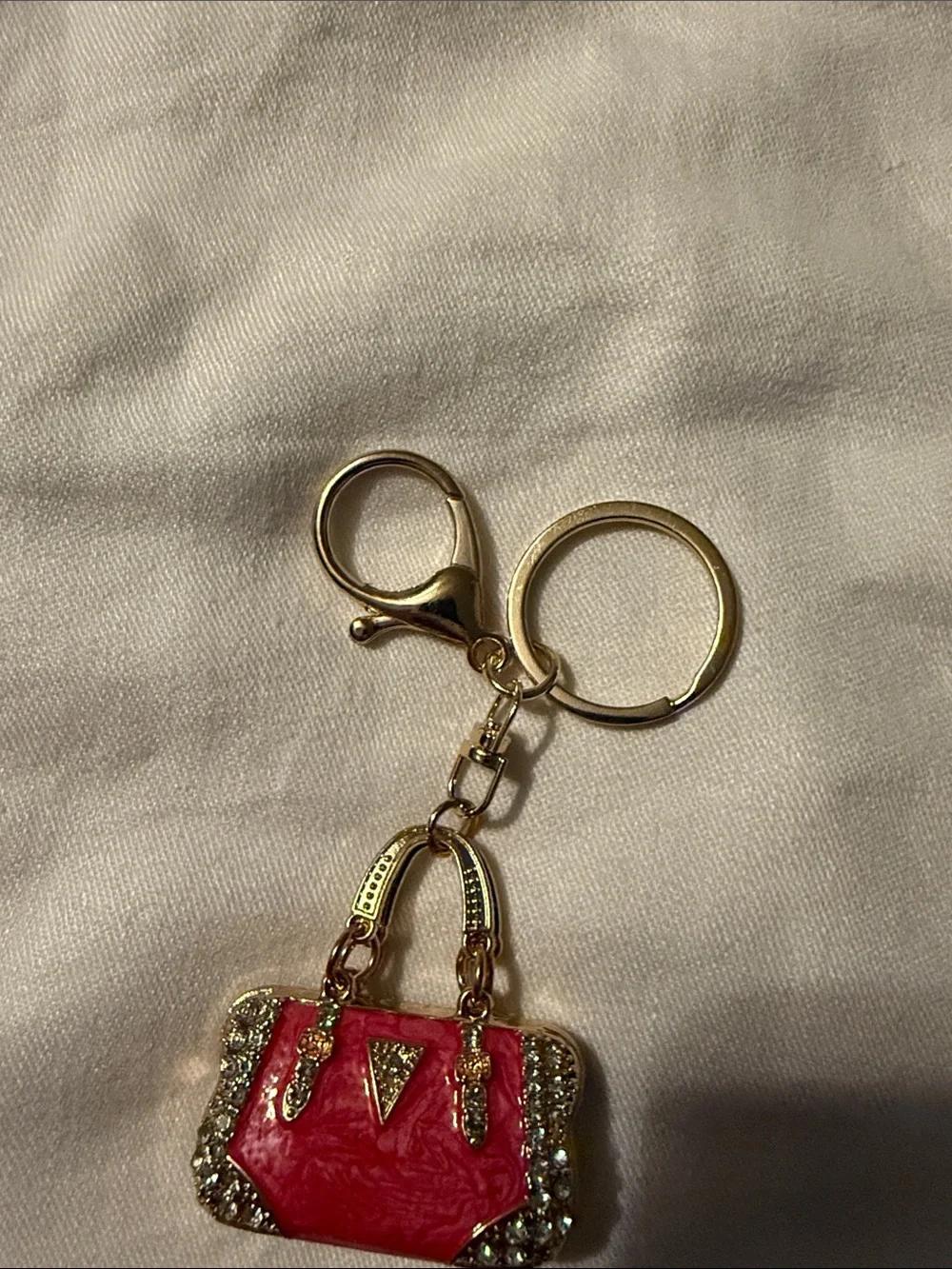 Gold-tone Keychain Charm with Pink Purse Accent